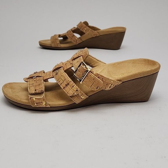Vionic Radia Sandal Shoe 2" Wedge Heel Brown Cork Adjustable Women's 6 Slip On - Picture 4 of 16